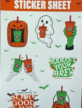 7 Brew Halloween Sticker Sheet Orange & Green NWT